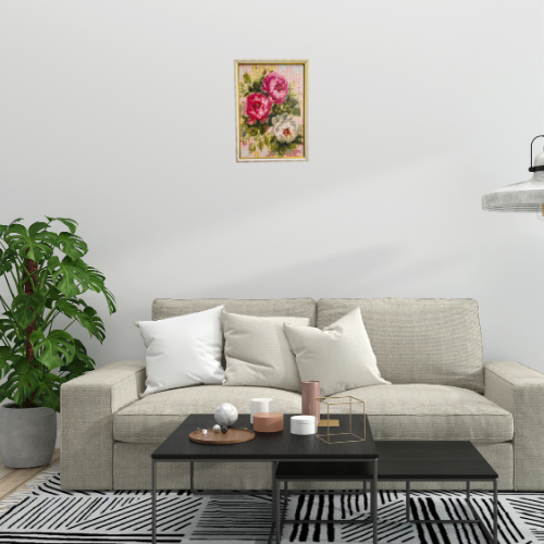 Rosette Bouquet Dreamscape Diamond Painting on Glass Golden Frame