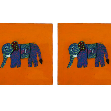 Gond Art Tea Coasters - Elephant - (Set of 2)