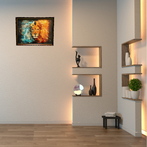 Lion of the Cosmos Diamond Painting on Glass Wooden Frame