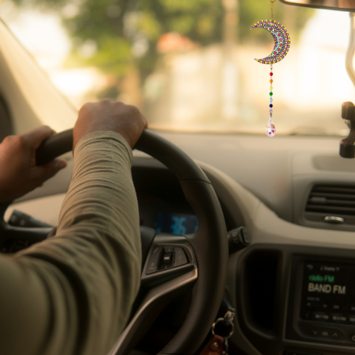 Crescent Moonbeam Double-Sided Suncatcher with Rhinestones and Crystal