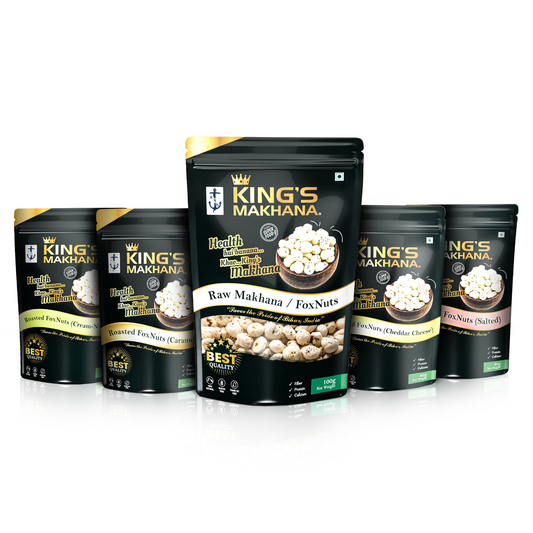 Makhana COMBO (PACK OF 5) | Raw, Cream-N-Onion, Salted, Caramel, Cheddar Cheese