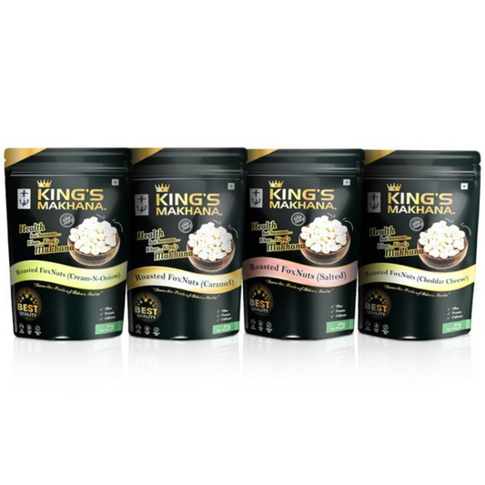 Makhana COMBO (PACK OF 4) | Cream-N-Onion, Salted, Caramel, Cheddar Cheese