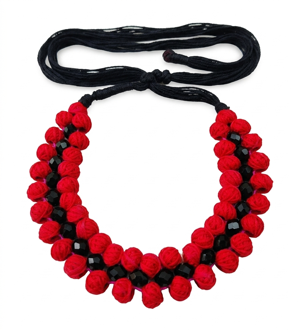 Neckpiece - Red Thread and Black Crystal