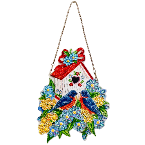 Red Glitter Nest Double-Sided Birdhouse Hanging Decor for Home