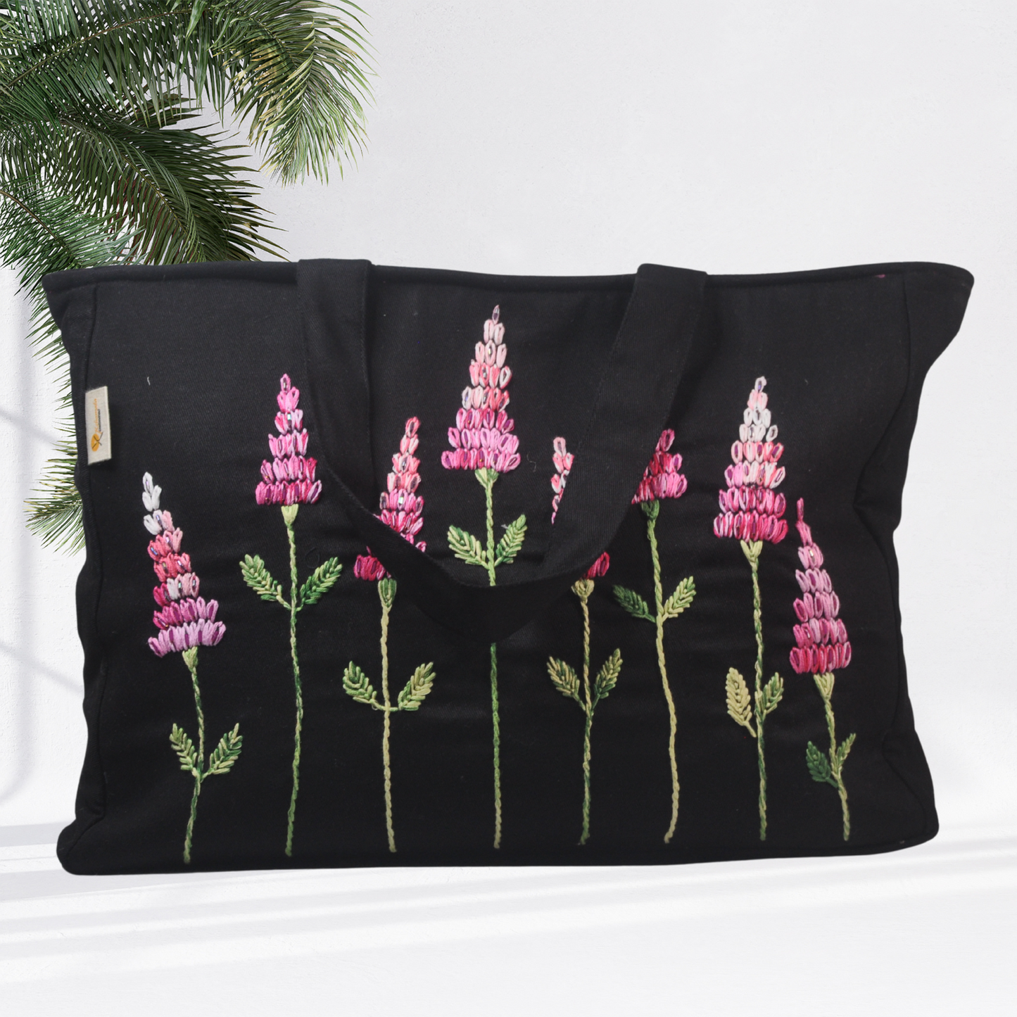 Tote Bag Black canvas with Hand embroidery (Dipti Bag - 3 KG)