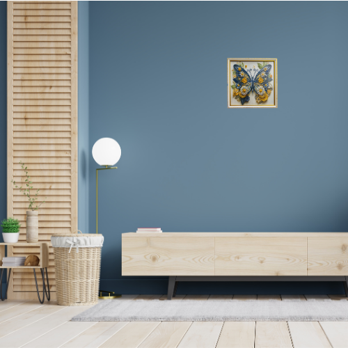 Diamond Painting - Blue Butterfly in Golden Blossom Harmony (On Demand)