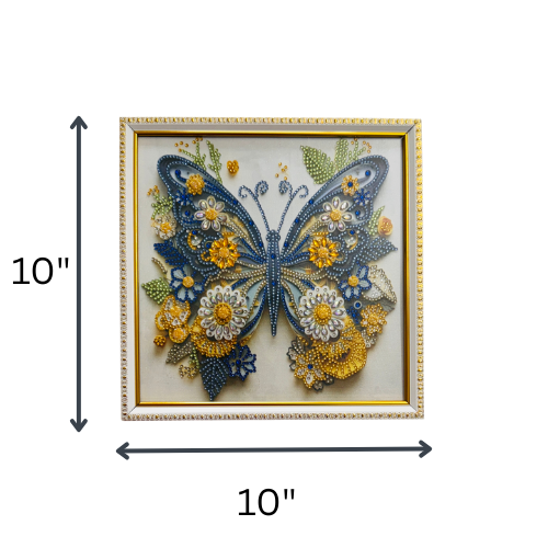 Diamond Painting - Blue Butterfly in Golden Blossom Harmony (On Demand)