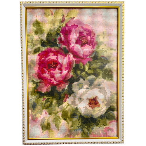 Rosette Bouquet Dreamscape Diamond Painting on Glass Golden Frame