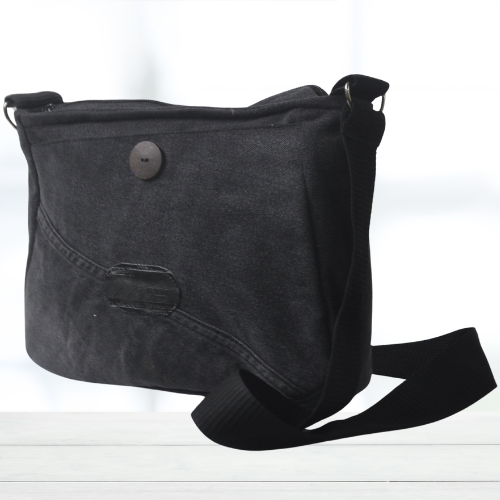 Denim Sling bag Black with wooden button | reliable and eco-friendly accessory (Copy)