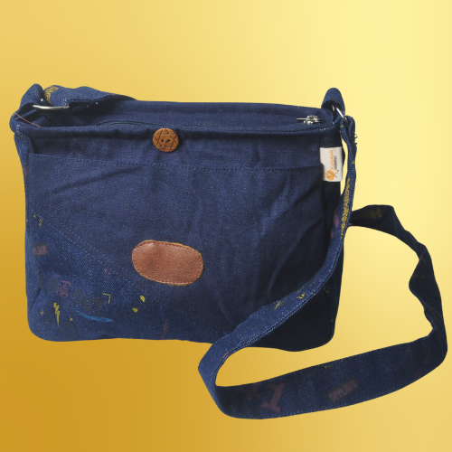 Denim Sling bag with wooden button | reliable and eco-friendly accessory