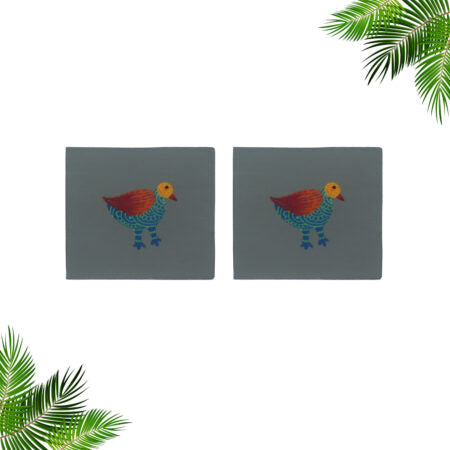 Gond Art Tea Coasters - Birds - (Set of 2 - 4 X 4)