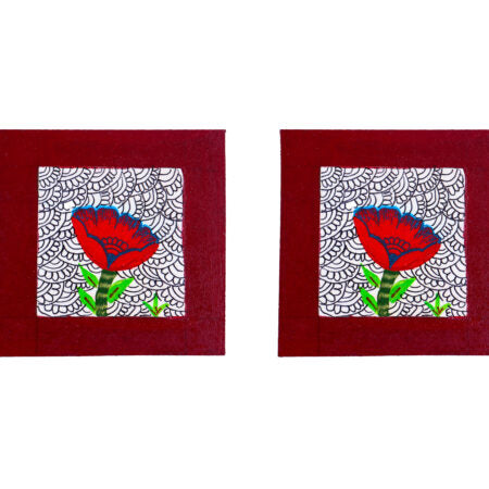 Gond Art Tea Coasters - Flowers - (Set of 2 - 4 X 4)