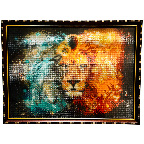 Lion of the Cosmos Diamond Painting on Glass Wooden Frame