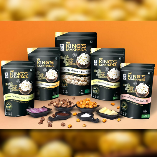 Makhana COMBO (PACK OF 5) | Raw, Cream-N-Onion, Salted, Caramel, Cheddar Cheese