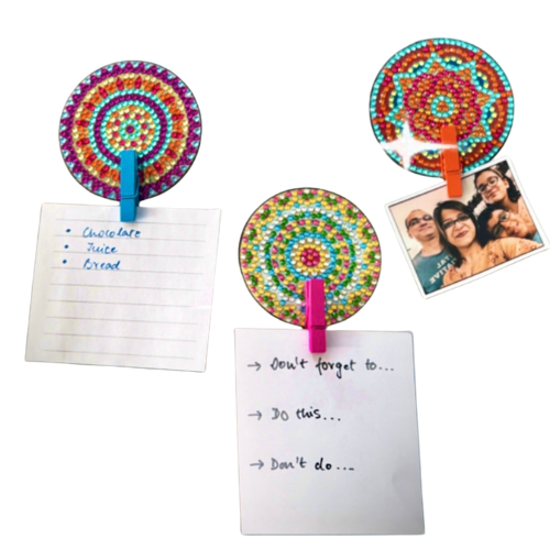 Mandala Fridge Magnets with Wooden Clip (pack of 3)