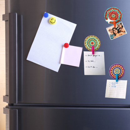 Mandala Fridge Magnets with Wooden Clip (pack of 3)