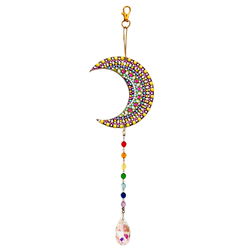 Crescent Moonbeam Double-Sided Suncatcher with Rhinestones and Crystal