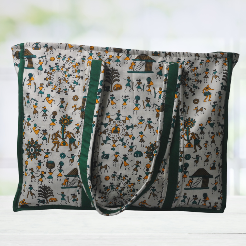 Cotton tote bag with Warli Print - Multi-purpose - 6KG capacity