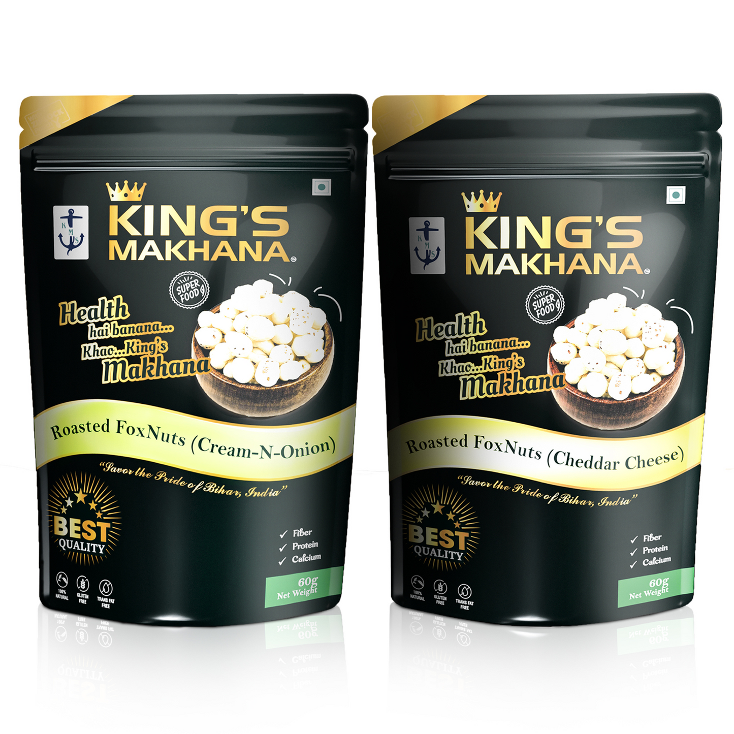 Makhana - Big Size | Cream-N-Onion, Cheddar Cheese - Pack of 2 - 60g Each