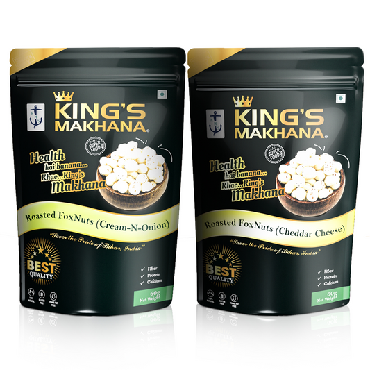 Makhana - Big Size | Cream-N-Onion, Cheddar Cheese - Pack of 2 - 60g Each