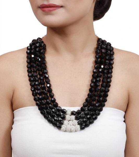 Neckpiece - Black Uncut and Silver Beads