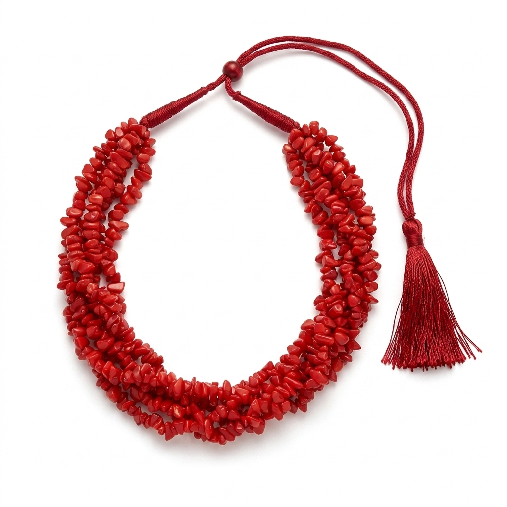 Neckpiece - Handcrafted Red Swirl Uncut Stone