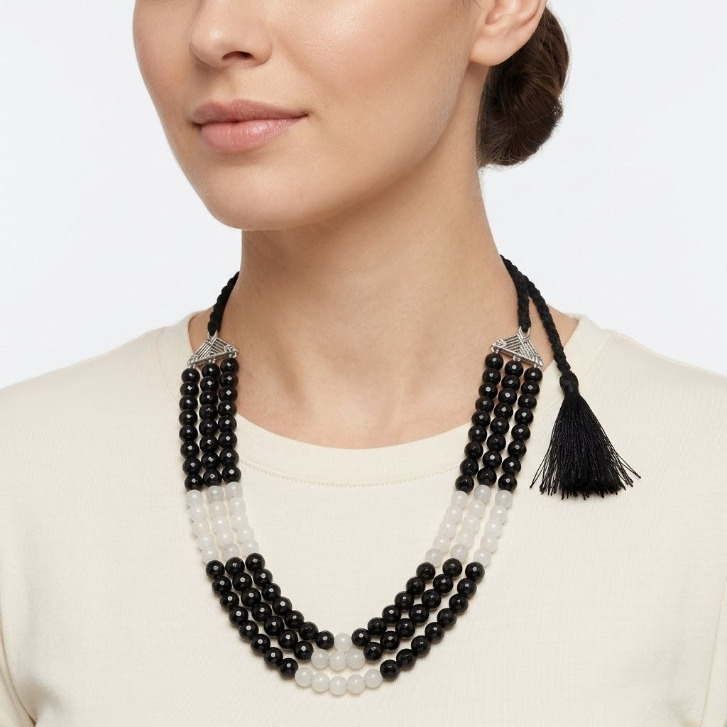 Neckpiece - Handcrafted Black and White with Silver Foil