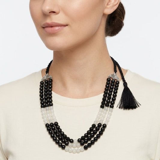 Neckpiece - Handcrafted Black and White with Silver Foil