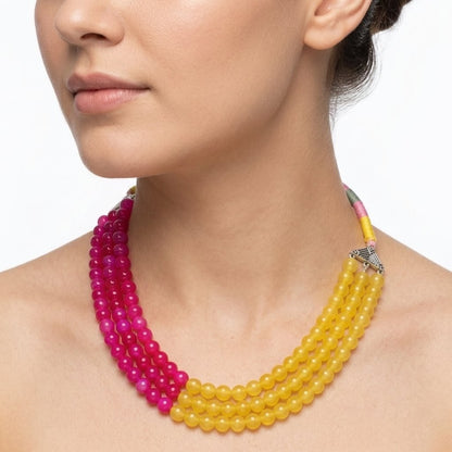 Neckpiece - Stone, Handcrafted, Yellow and Pink