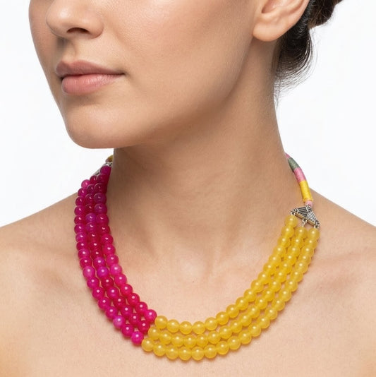 Neckpiece - Stone, Handcrafted, Yellow and Pink