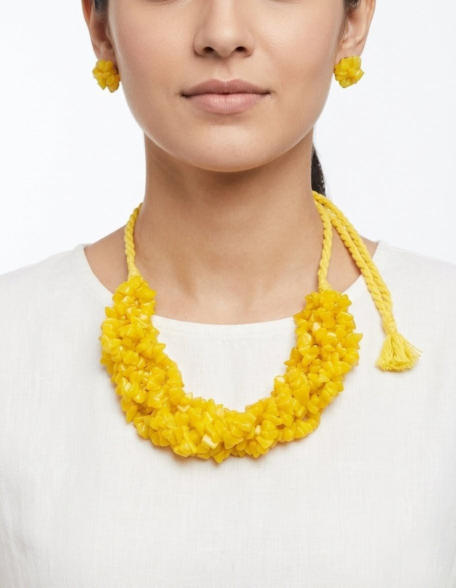 Neckpiece - Handcrafted Yellow Swirl Stone