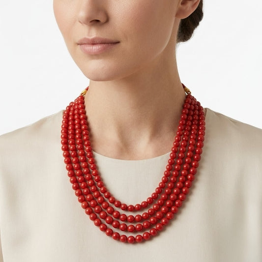 Neckpiece - Handcrafted Red Beaded