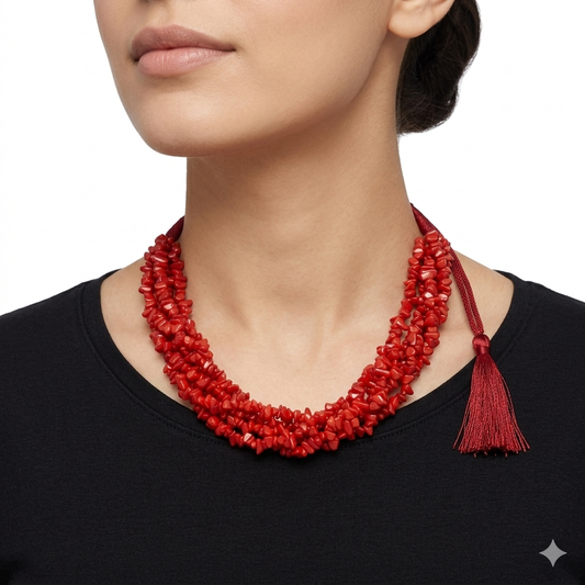 Neckpiece - Handcrafted Red Swirl Uncut Stone