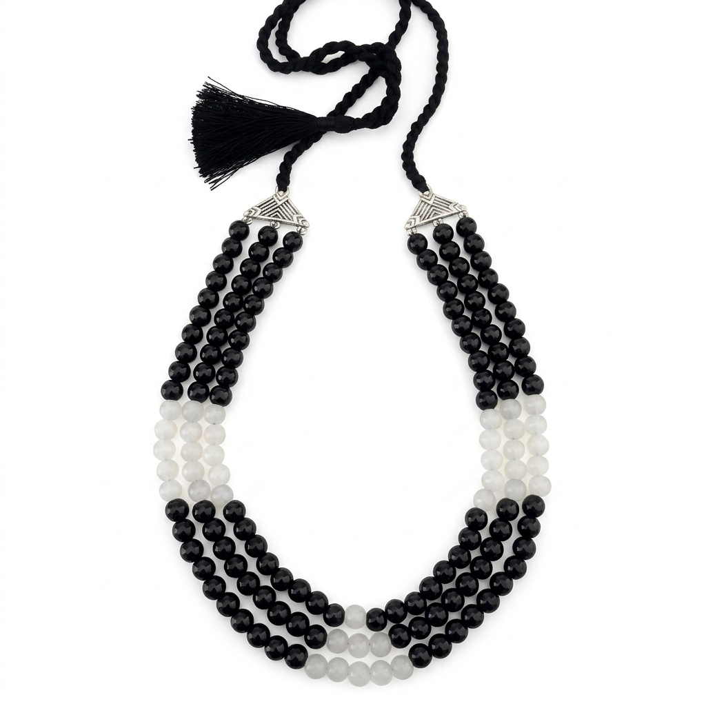Neckpiece - Handcrafted Black and White with Silver Foil