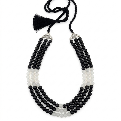 Neckpiece - Handcrafted Black and White with Silver Foil