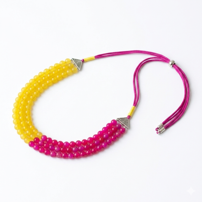 Neckpiece - Stone, Handcrafted, Yellow and Pink