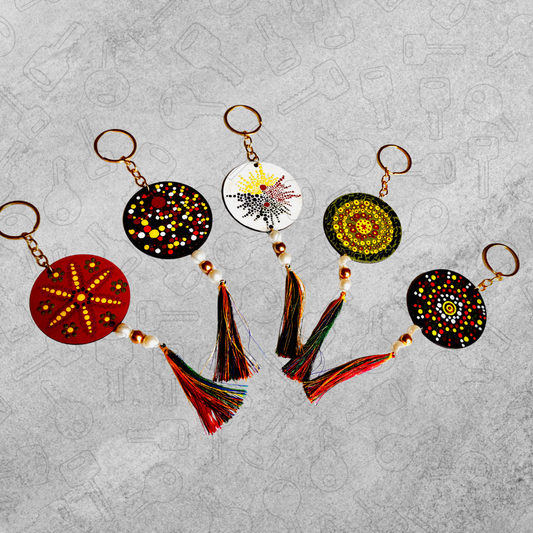 Keychains - SoulDots Mandala Charm Tassel Round Keychains Hand-painted Wooden (Pack of 5)