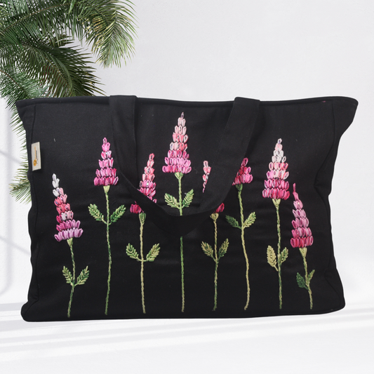 Tote Bag Black canvas with Hand embroidery (Dipti Bag - 3 KG)