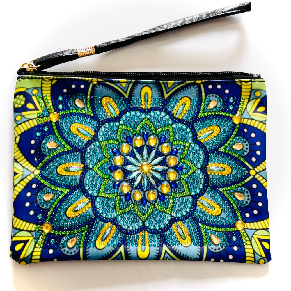 Boho Radiance Diamond-studded Vanity Pouch with Strap and Zip