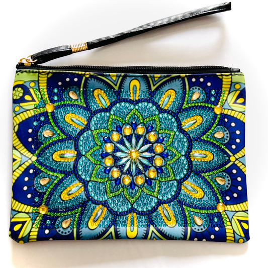Boho Radiance Diamond-studded Vanity Pouch with Strap and Zip